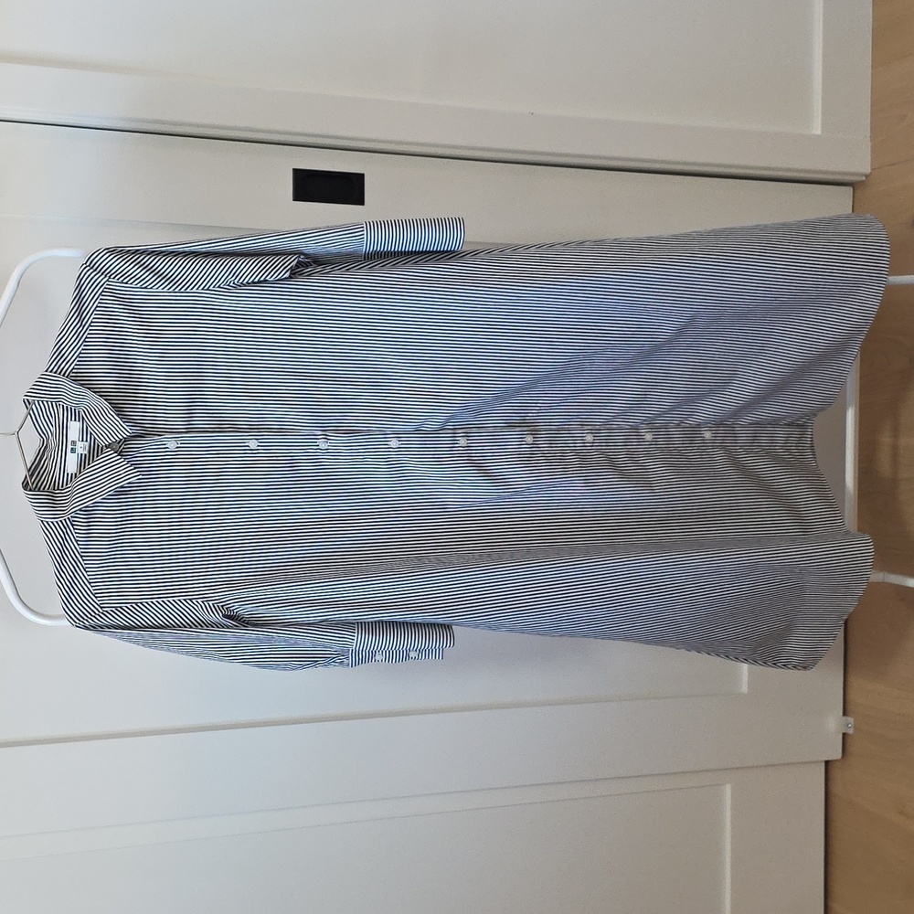 Uniqlo Navy and White Striped Button Down Dress Sz S